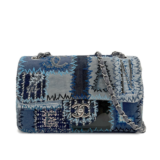 CHANEL CHAIN SHOULDER BAG PATCHWORK BLUE DENIM 90279797