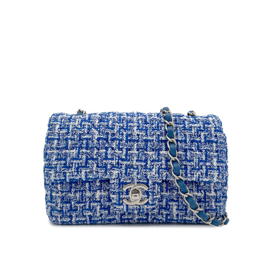 CHANEL MINI MATELASSE CHAIN SHOULDER BAG BLUE TWEED 90279798