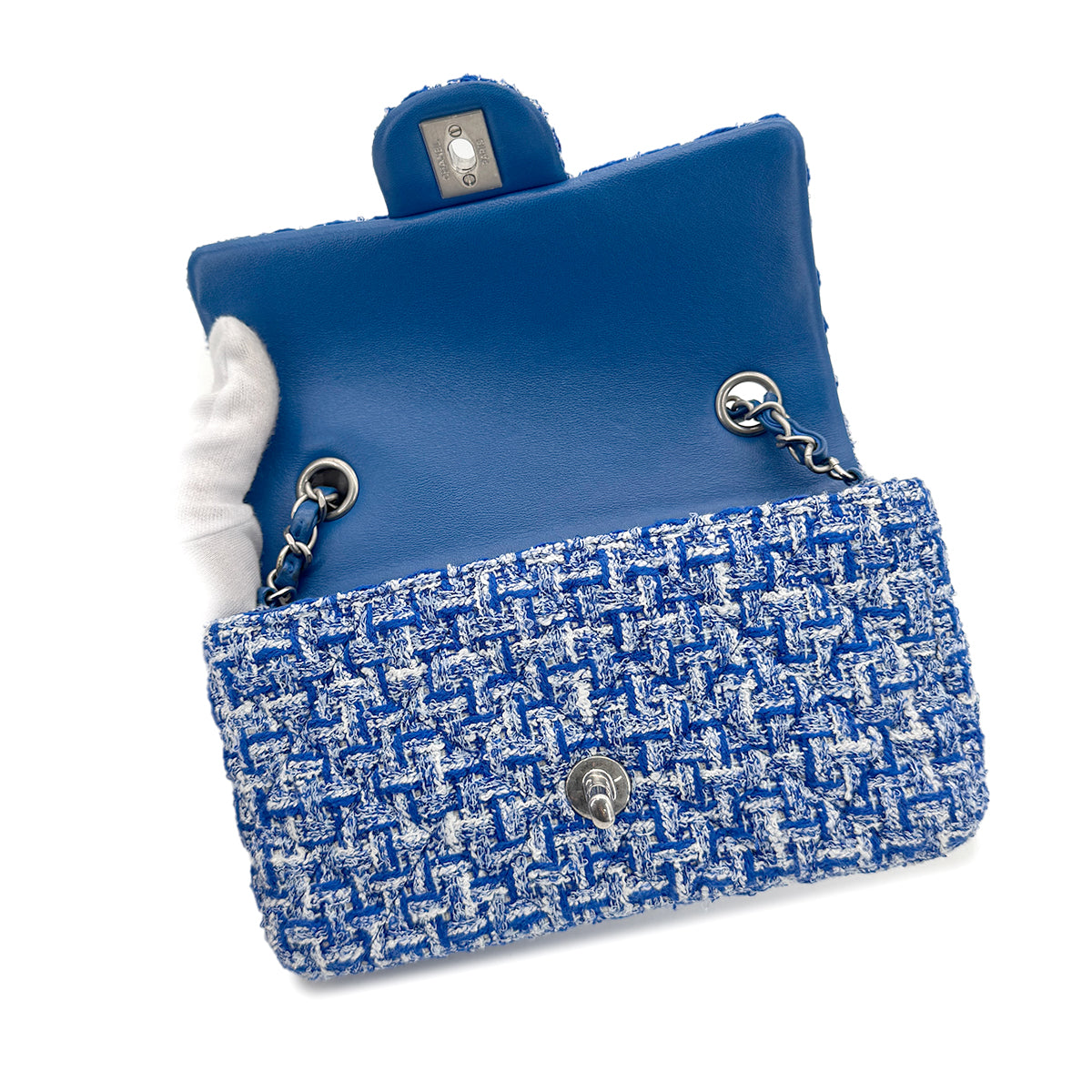 CHANEL MINI MATELASSE CHAIN SHOULDER BAG BLUE TWEED 90279798