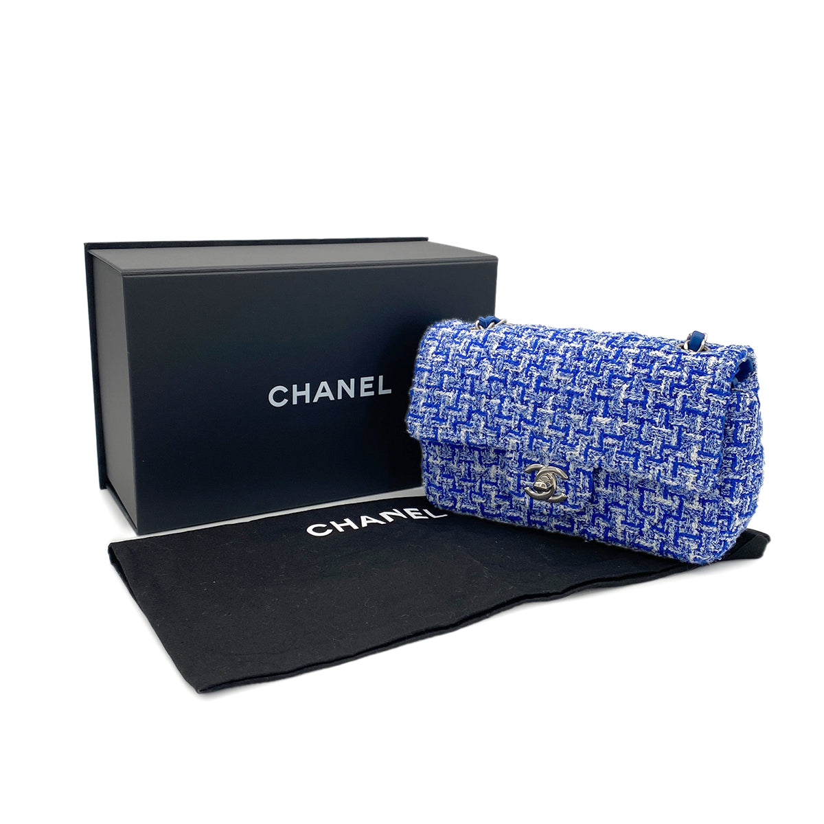 CHANEL MINI MATELASSE CHAIN SHOULDER BAG BLUE TWEED 90279798