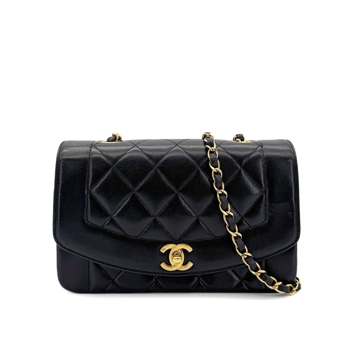 CHANEL VINTAGE DIANA SMALL CHAIN SHOULDER BAG BLACK LAMB SKIN 90279801