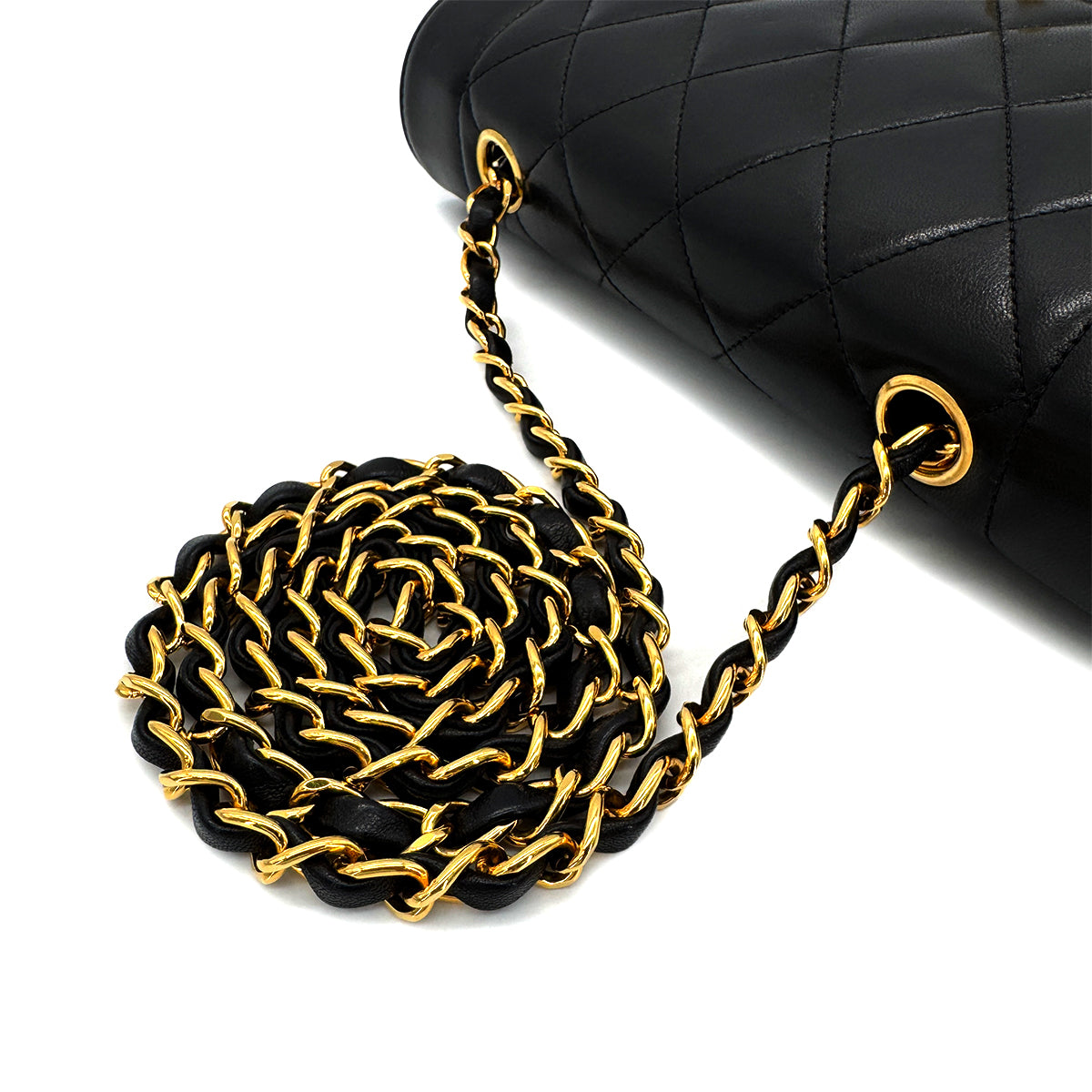 CHANEL VINTAGE DIANA SMALL CHAIN SHOULDER BAG BLACK LAMB SKIN 90279801