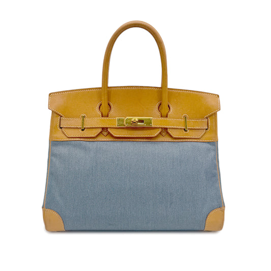 HERMES BIRKIN 30 NATUREL BLUE VALENIA TOILE JEAN HAND BAG 〇Z GHW 90279802