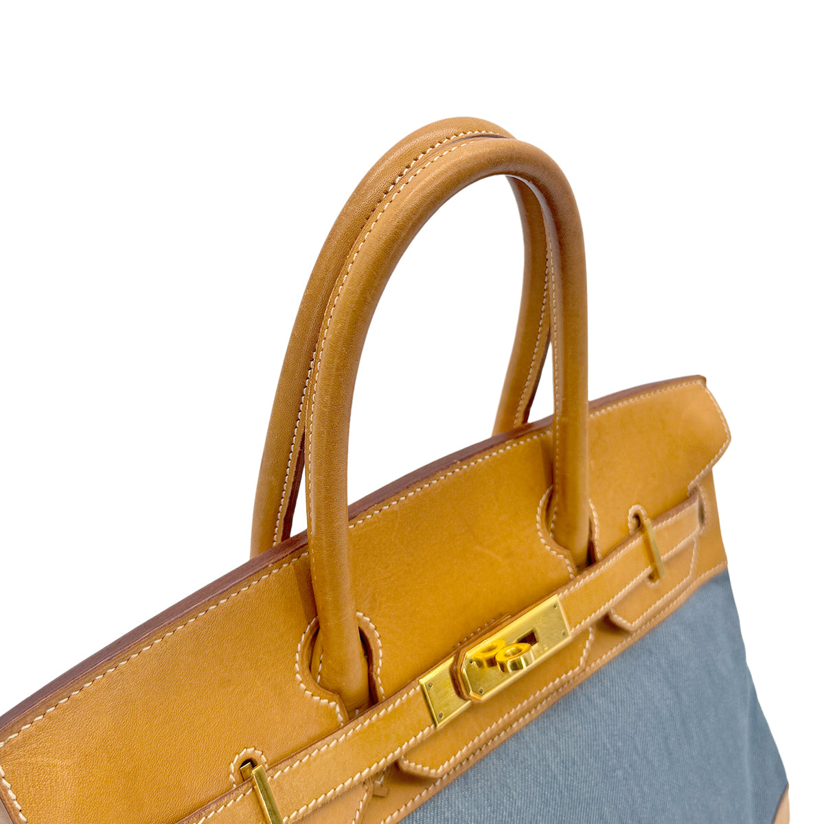 HERMES BIRKIN 30 NATUREL BLUE VALENIA TOILE JEAN HAND BAG 〇Z GHW 90279802