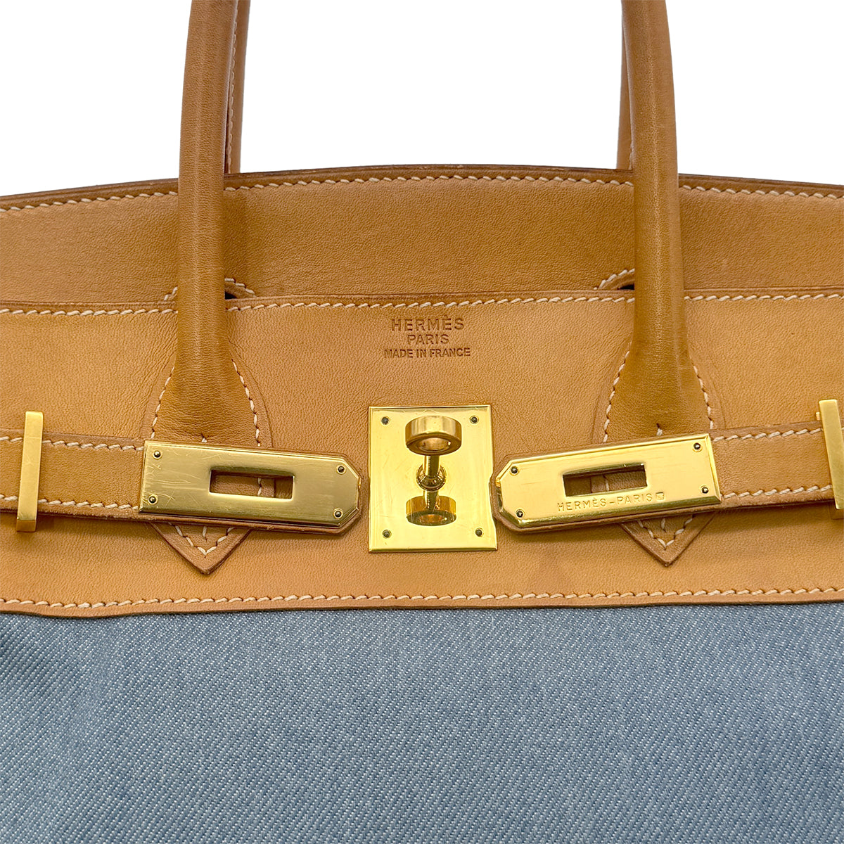 HERMES BIRKIN 30 NATUREL BLUE VALENIA TOILE JEAN HAND BAG 〇Z GHW 90279802