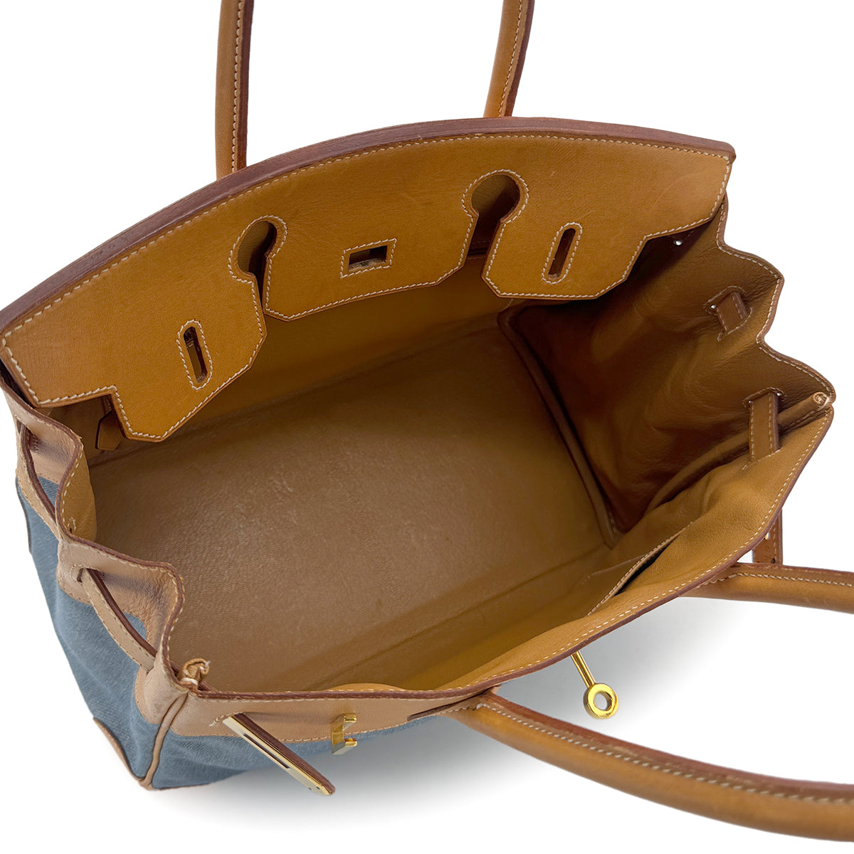 HERMES BIRKIN 30 NATUREL BLUE VALENIA TOILE JEAN HAND BAG 〇Z GHW 90279802