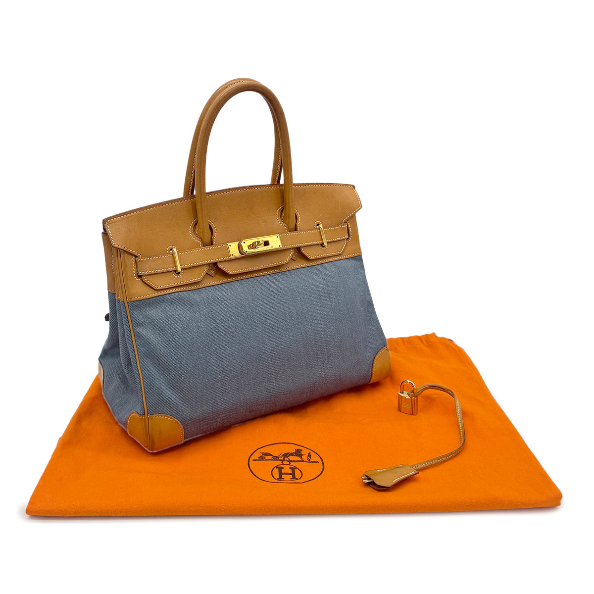 HERMES BIRKIN 30 NATUREL BLUE VALENIA TOILE JEAN HAND BAG 〇Z GHW 90279802