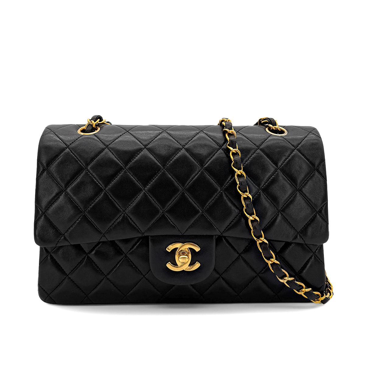 CHANEL VINTAGE CLASSIC FLAP MEDIUM CHAIN SHOULDER BAG BLACK LAMB SKIN 90279804