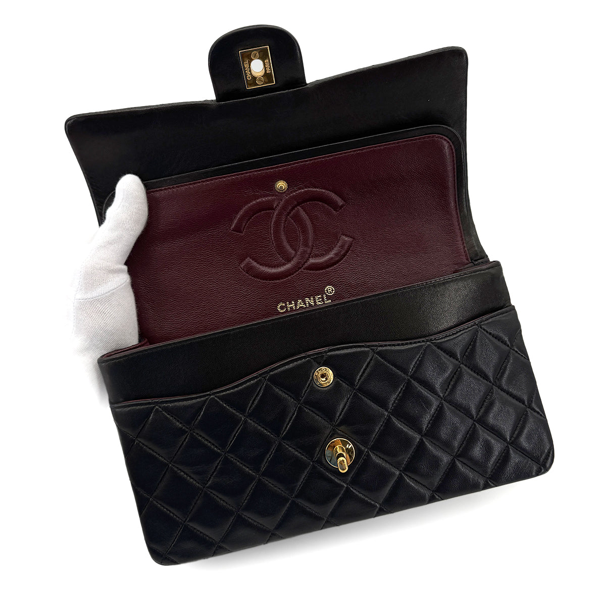 CHANEL VINTAGE CLASSIC FLAP MEDIUM CHAIN SHOULDER BAG BLACK LAMB SKIN 90279804