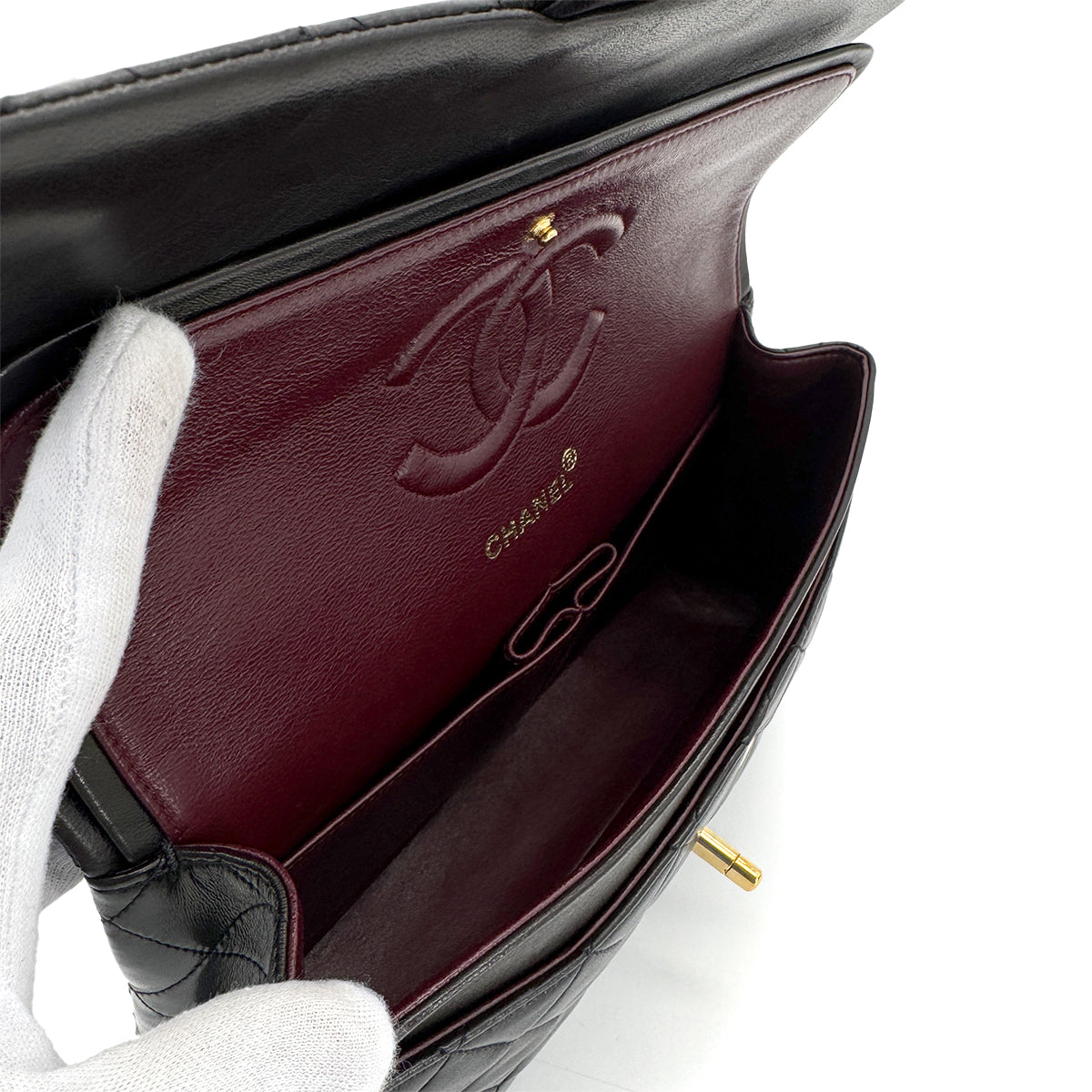 CHANEL VINTAGE CLASSIC FLAP MEDIUM CHAIN SHOULDER BAG BLACK LAMB SKIN 90279804