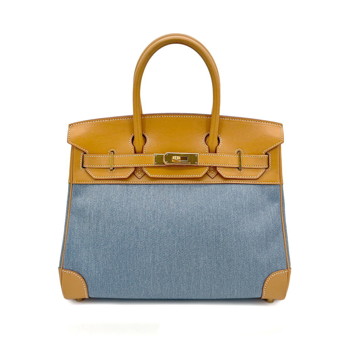 HERMES BIRKIN 30 BLUE NATUREL VALENIA TOILE JEAN HAND BAG □G GHW 90279807
