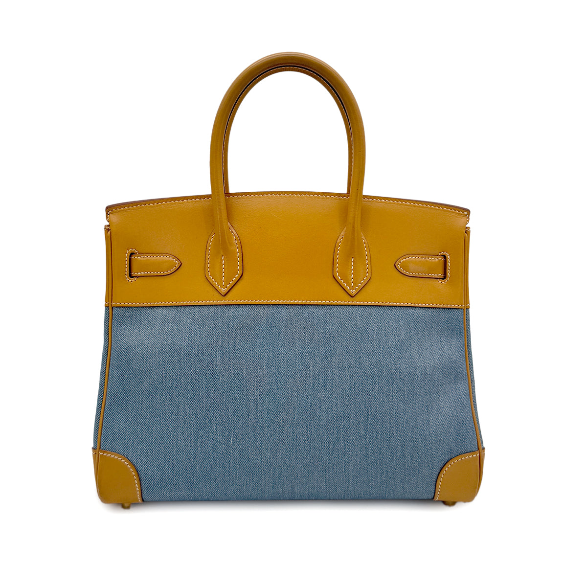 HERMES BIRKIN 30 BLUE NATUREL VALENIA TOILE JEAN HAND BAG □G GHW 90279807