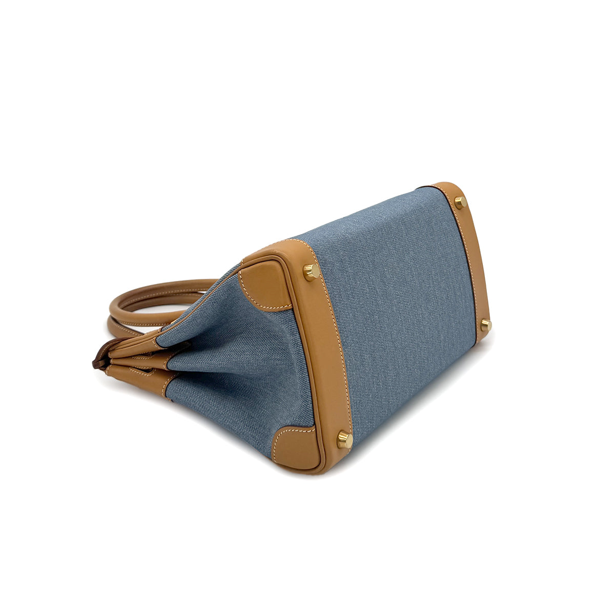 HERMES BIRKIN 30 BLUE NATUREL VALENIA TOILE JEAN HAND BAG □G GHW 90279807