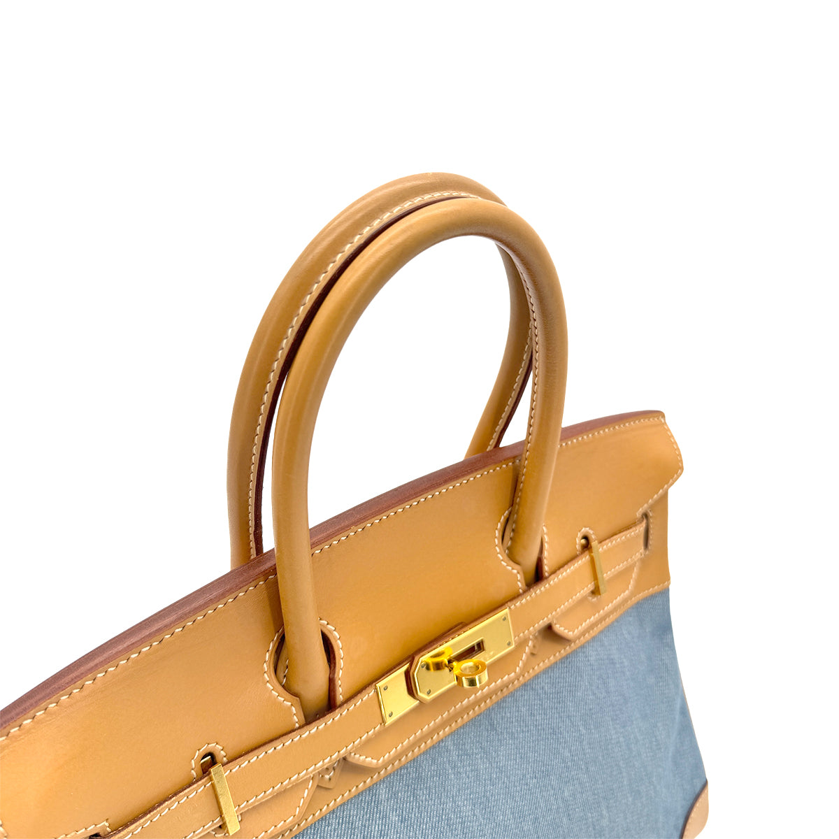 HERMES BIRKIN 30 BLUE NATUREL VALENIA TOILE JEAN HAND BAG □G GHW 90279807
