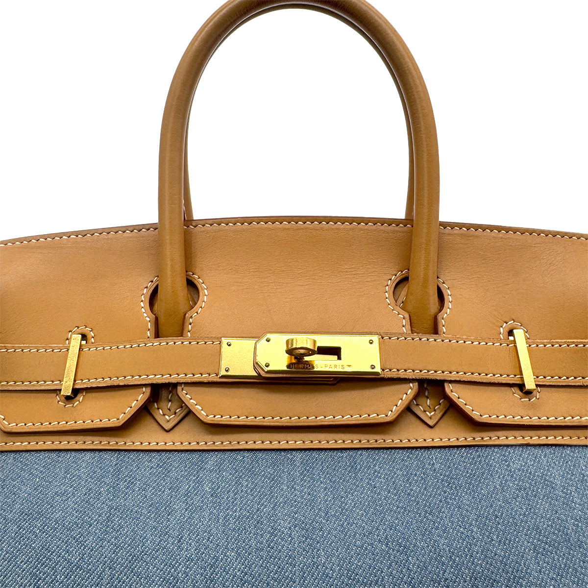 HERMES BIRKIN 30 BLUE NATUREL VALENIA TOILE JEAN HAND BAG □G GHW 90279807