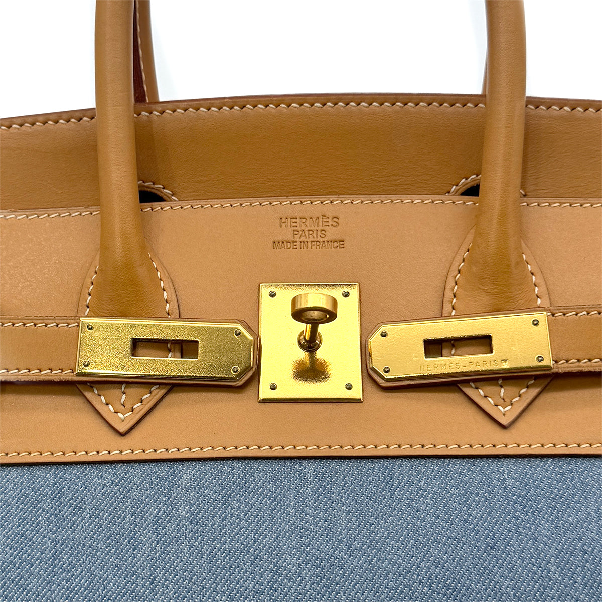 HERMES BIRKIN 30 BLUE NATUREL VALENIA TOILE JEAN HAND BAG □G GHW 90279807