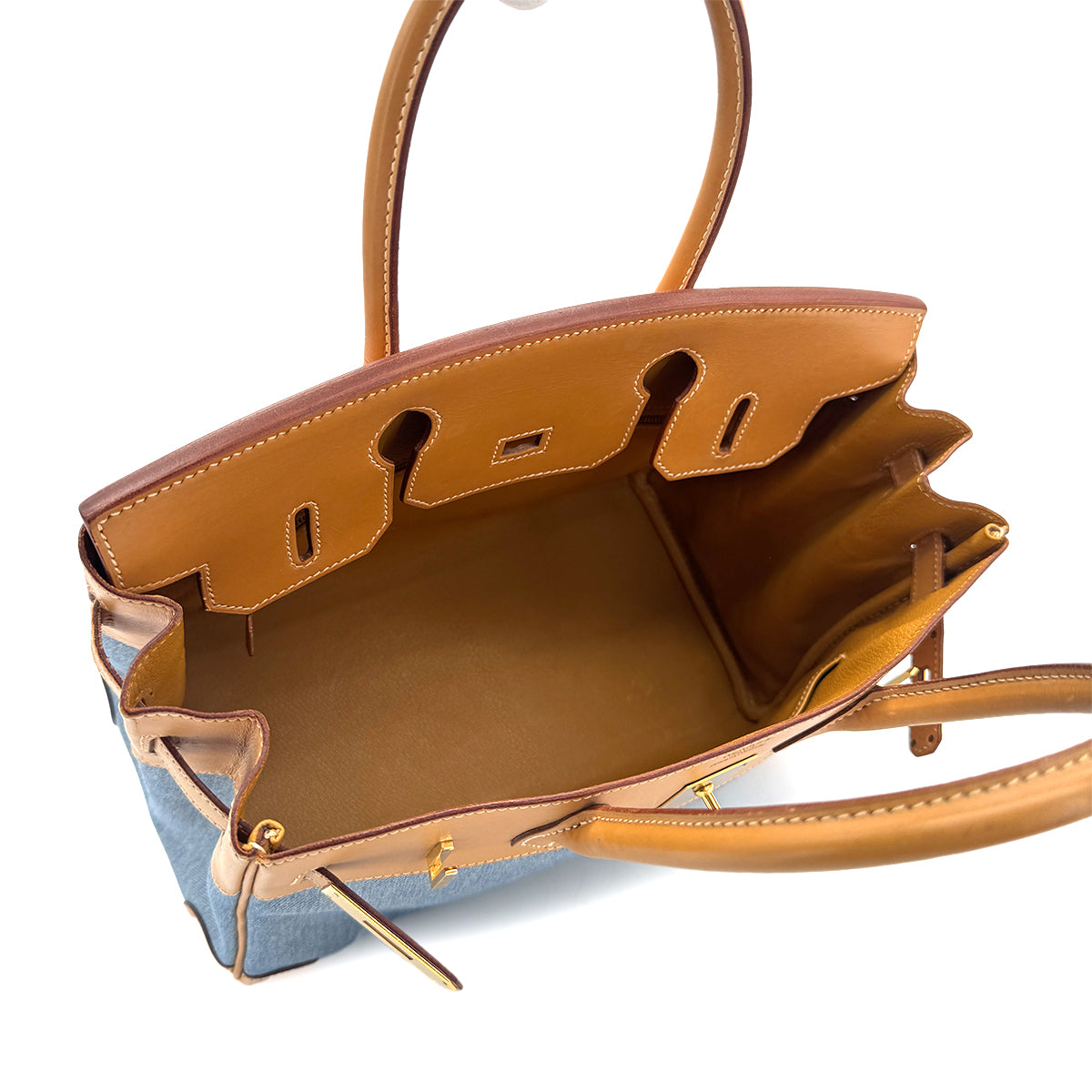 HERMES BIRKIN 30 BLUE NATUREL VALENIA TOILE JEAN HAND BAG □G GHW 90279807