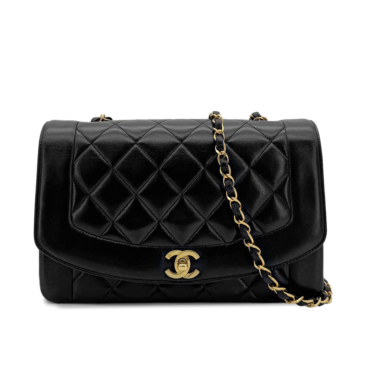 CHANEL VINTAGE DIANA MEDIUM CHAIN SHOULDER BAG BLACK LAMB SKIN 90279812