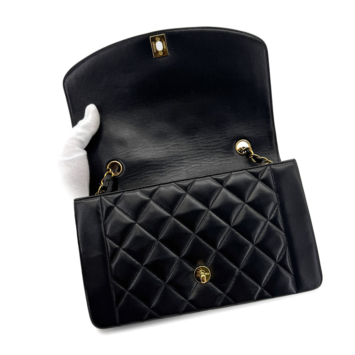 CHANEL VINTAGE DIANA MEDIUM CHAIN SHOULDER BAG BLACK LAMB SKIN 90279812