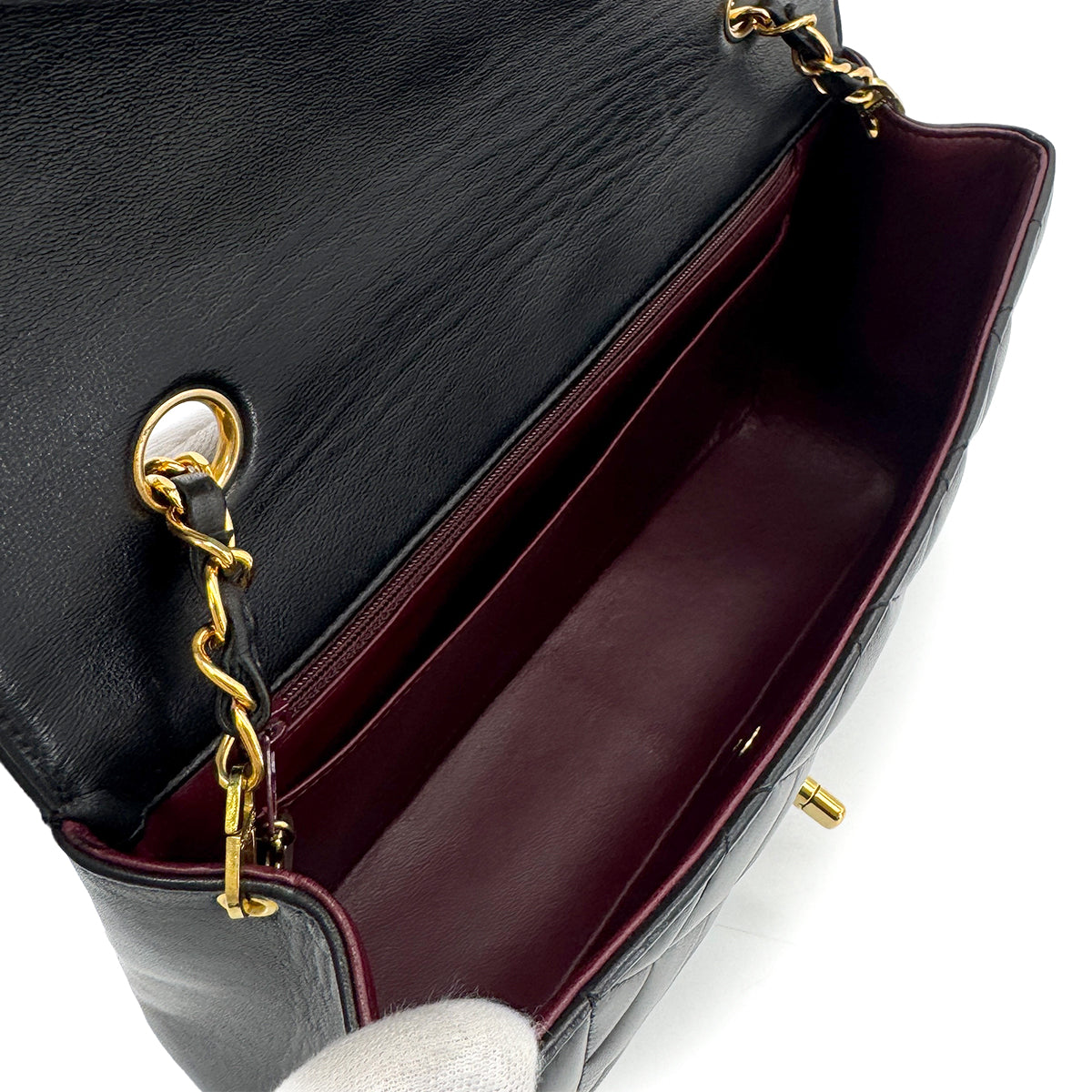 CHANEL VINTAGE DIANA MEDIUM CHAIN SHOULDER BAG BLACK LAMB SKIN 90279812