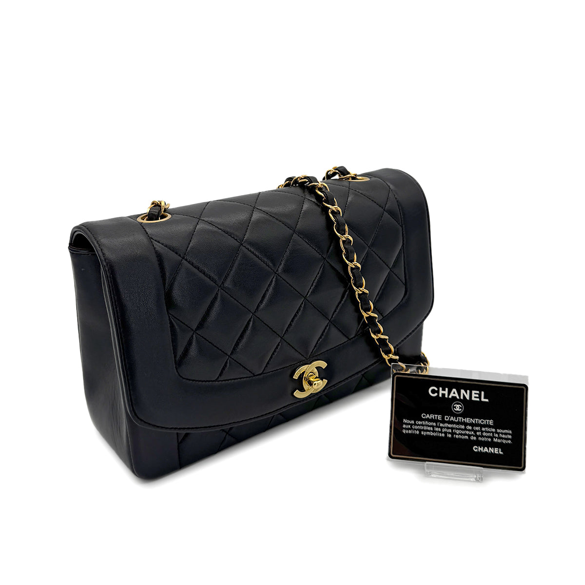 CHANEL VINTAGE DIANA MEDIUM CHAIN SHOULDER BAG BLACK LAMB SKIN 90279812