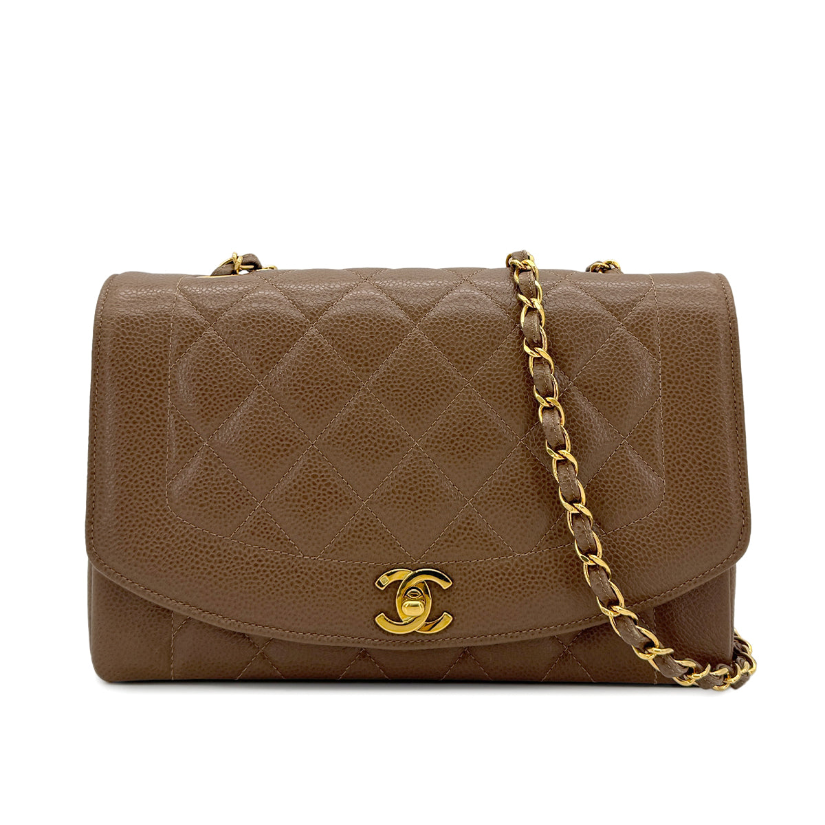 CHANEL VINTAGE DIANA MEDIUM CHAIN SHOULDER BAG BROWN CAVIAR SKIN 90279814