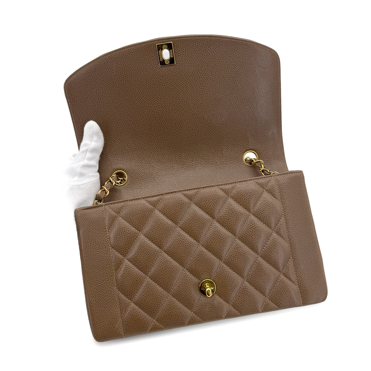 CHANEL VINTAGE DIANA MEDIUM CHAIN SHOULDER BAG BROWN CAVIAR SKIN 90279814