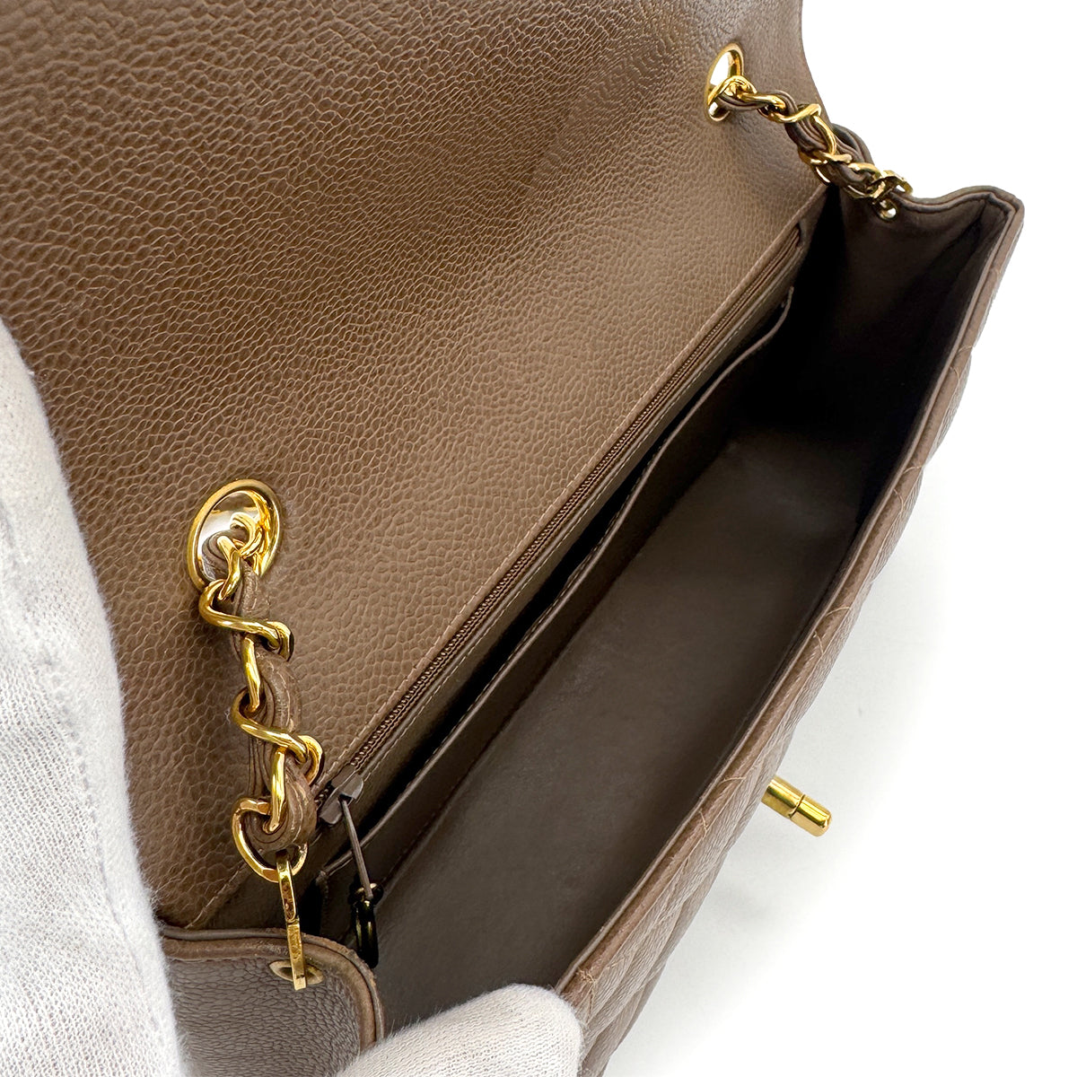 CHANEL VINTAGE DIANA MEDIUM CHAIN SHOULDER BAG BROWN CAVIAR SKIN 90279814