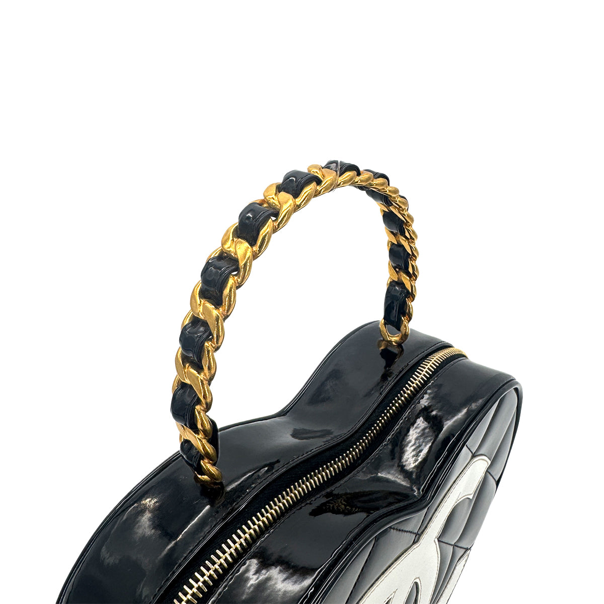 CHANEL VINTAGE MATELASSE HEART VANITY HAND BAG BLACK ENAMEL 90279823
