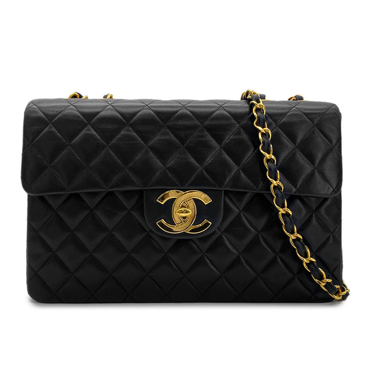 CHANEL VINTAGE MAXI MATELASSE 34 CHAIN SHOULDER BAG BLACK LAMB SKIN 90279826