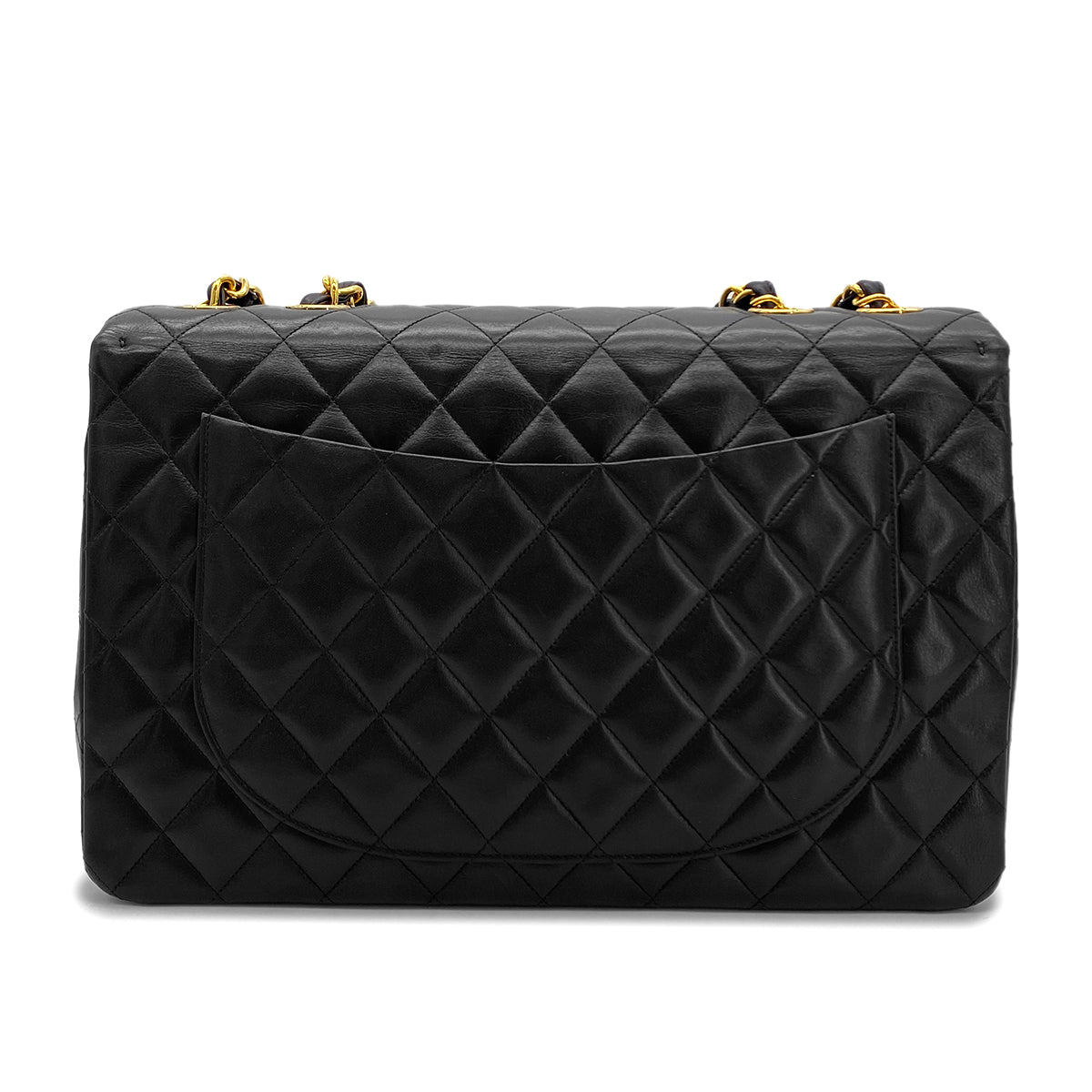 CHANEL VINTAGE MAXI MATELASSE 34 CHAIN SHOULDER BAG BLACK LAMB SKIN 90279826