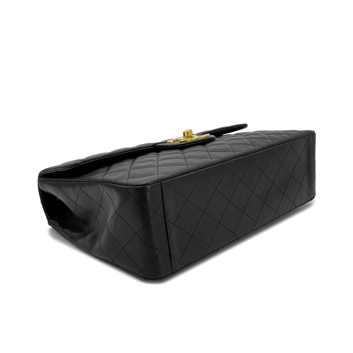 CHANEL VINTAGE MAXI MATELASSE 34 CHAIN SHOULDER BAG BLACK LAMB SKIN 90279826