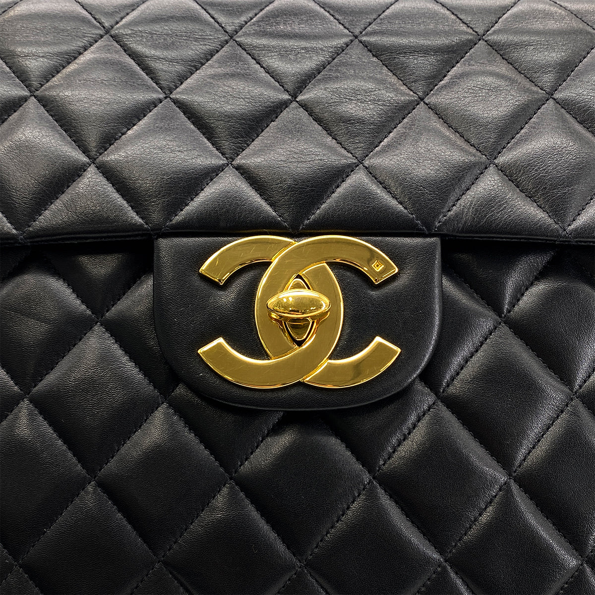 CHANEL VINTAGE MAXI MATELASSE 34 CHAIN SHOULDER BAG BLACK LAMB SKIN 90279826