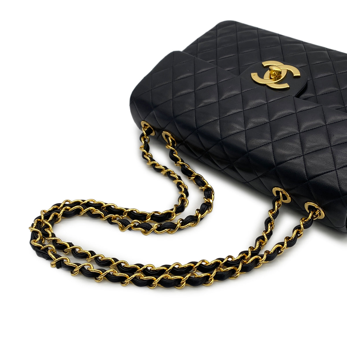 CHANEL VINTAGE MAXI MATELASSE 34 CHAIN SHOULDER BAG BLACK LAMB SKIN 90279826