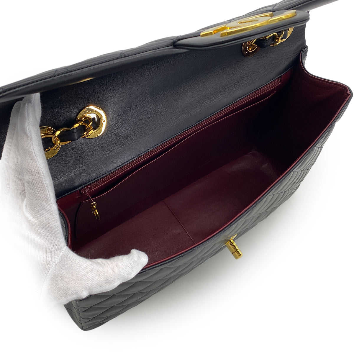 CHANEL VINTAGE MAXI MATELASSE 34 CHAIN SHOULDER BAG BLACK LAMB SKIN 90279826