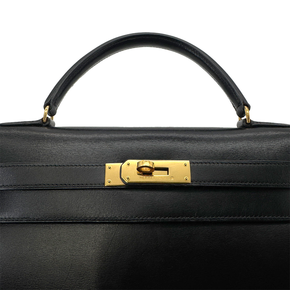 HERMES KELLY 32 SELLIER BLACK BOXCALF HAND SHOULDER BAG 〇U GHW 90279828