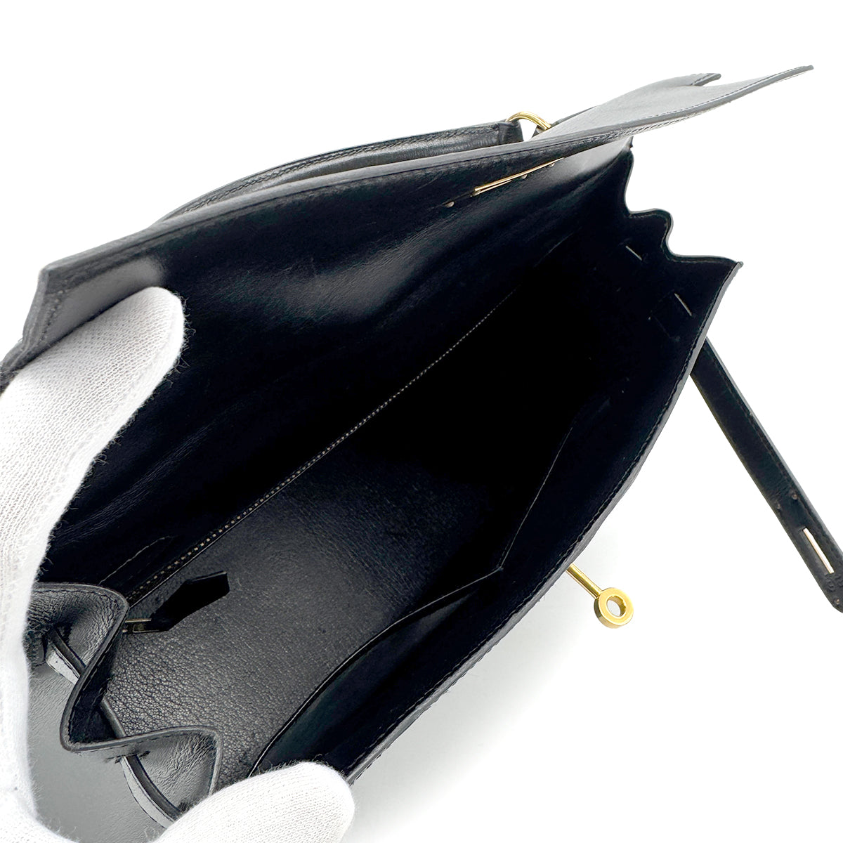 HERMES KELLY 32 SELLIER BLACK BOXCALF HAND SHOULDER BAG 〇U GHW 90279828