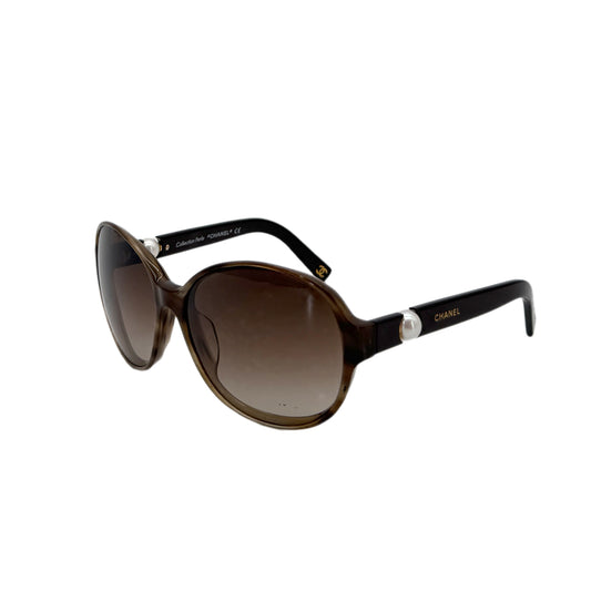 CHANEL VINTAGE SUNGLASSES LOGO FAUX PEARL BROWN EYEWEAR 90279931