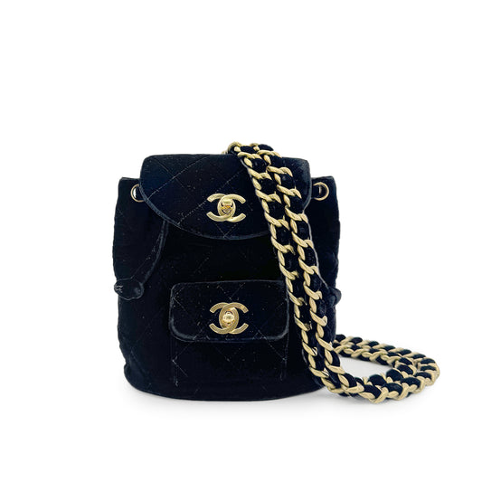 CHANEL VINTAGE DUMA CHAIN BACKPACK BLACK VELOR 90279938