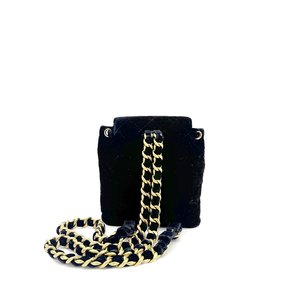 CHANEL VINTAGE DUMA CHAIN BACKPACK BLACK VELOR 90279938