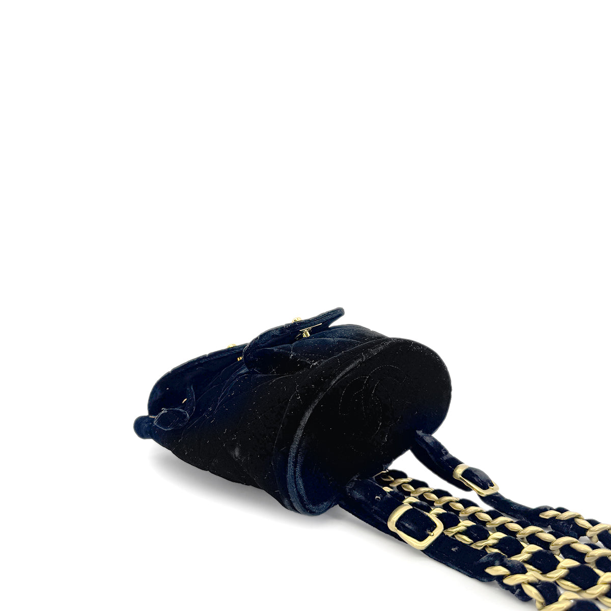 CHANEL VINTAGE DUMA CHAIN BACKPACK BLACK VELOR 90279938