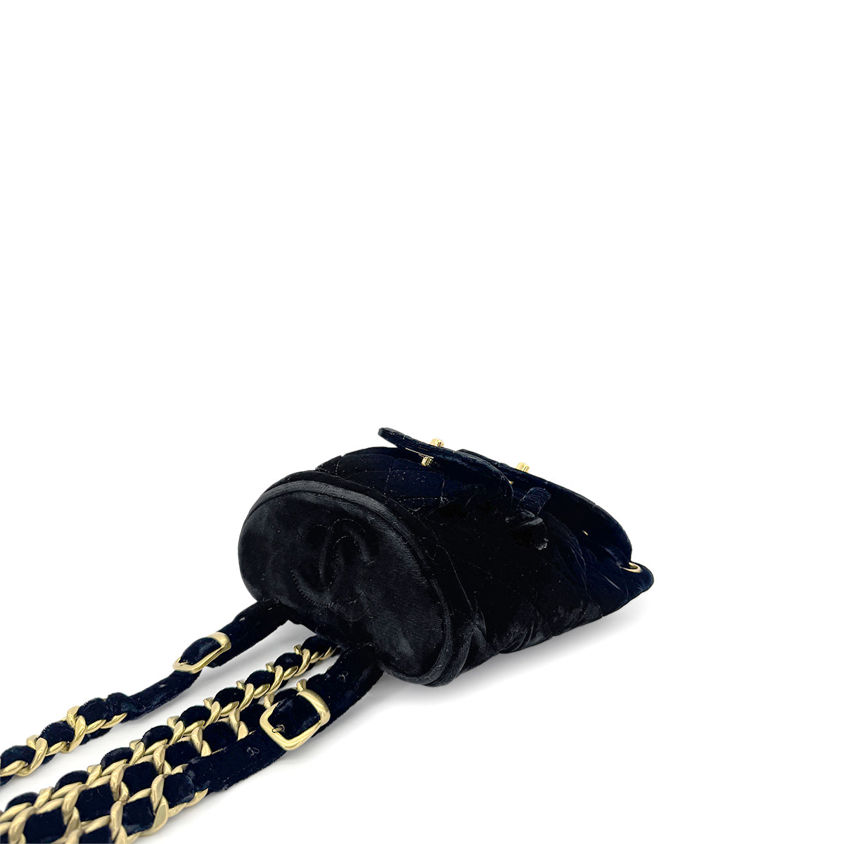 CHANEL VINTAGE DUMA CHAIN BACKPACK BLACK VELOR 90279938
