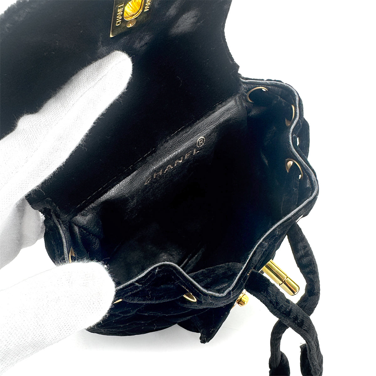 CHANEL VINTAGE DUMA CHAIN BACKPACK BLACK VELOR 90279938