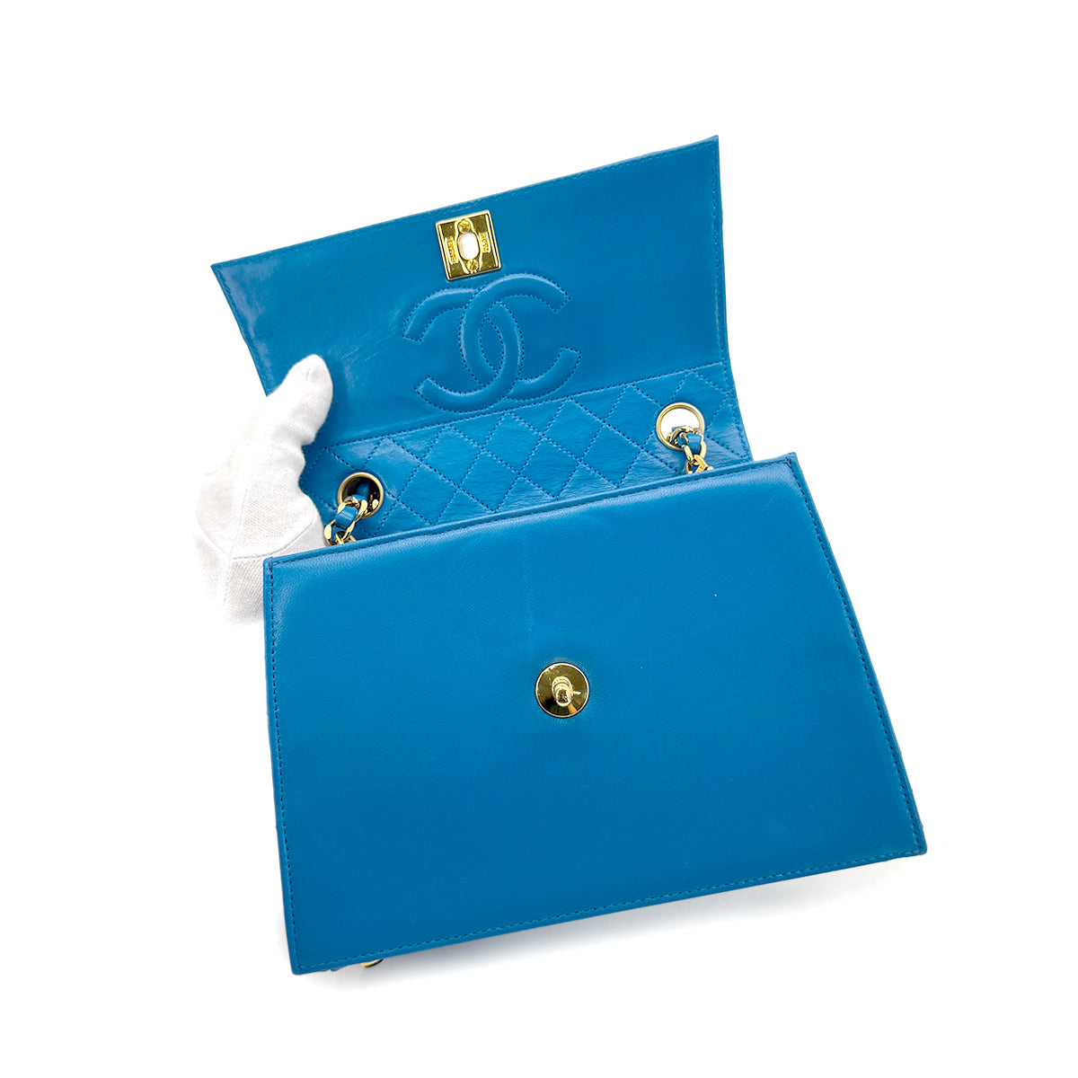 CHANEL VINTAGE MATELASSE CHAIN SHOULDER BAG BLUE LAMB SKIN 90279944