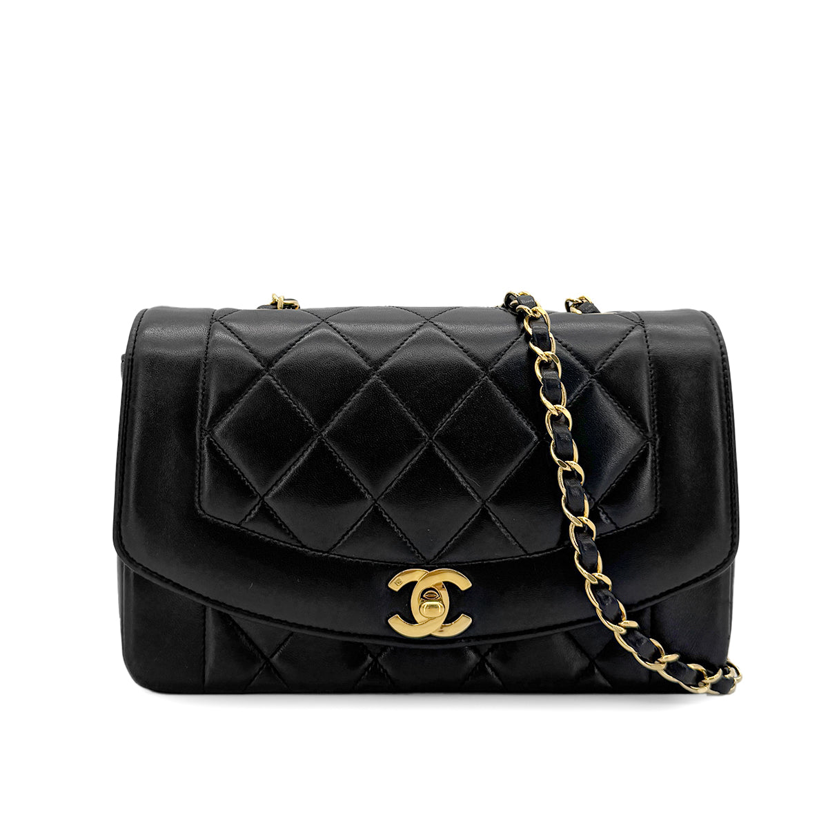 CHANEL VINTAGE DIANA SMALL CHAIN SHOULDER BAG BLACK LAMB SKIN 90279948