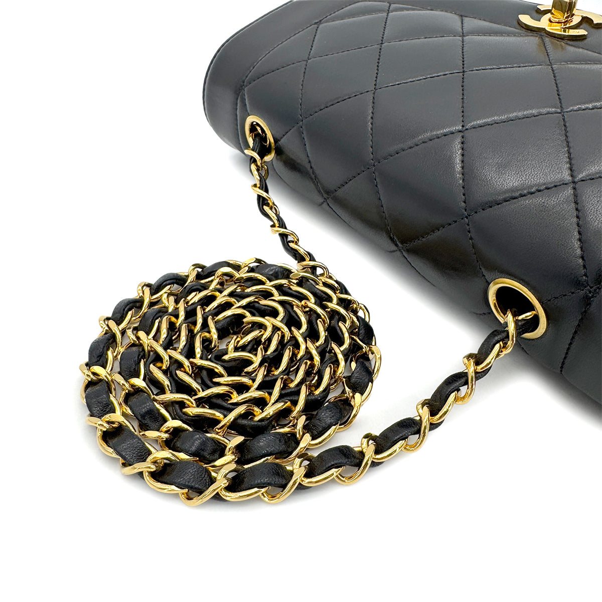 CHANEL VINTAGE DIANA SMALL CHAIN SHOULDER BAG BLACK LAMB SKIN 90279948