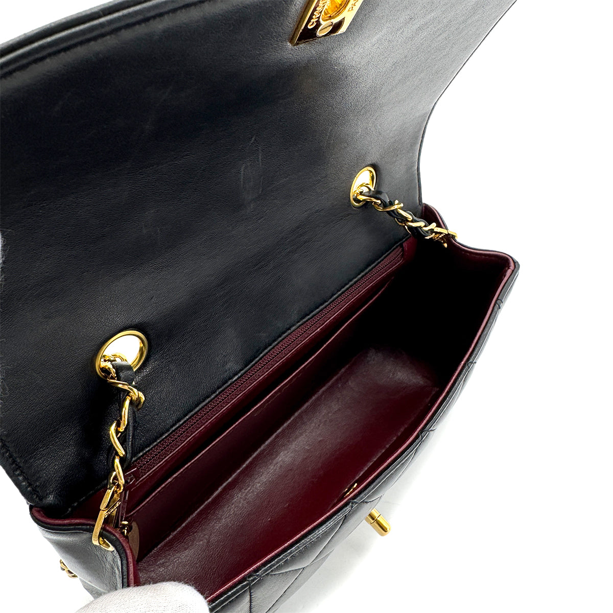 CHANEL VINTAGE DIANA SMALL CHAIN SHOULDER BAG BLACK LAMB SKIN 90279948