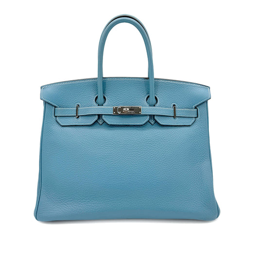 HERMES BIRKIN 35 BLUE JEAN TAURILLON CLEMENCE HAND BAG □I SHW 90279950