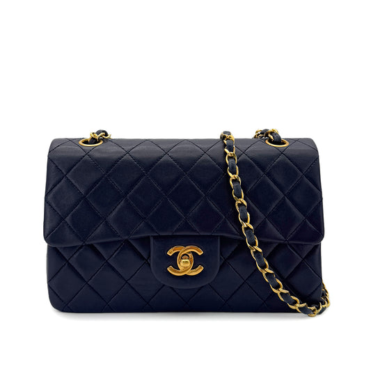CHANEL VINTAGE CLASSIC FLAP SMALL CHAIN SHOULDER BAG NAVY LAMB SKIN 90280280