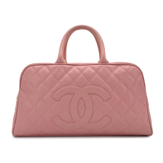 CHANEL VINTAGE MATELASSE COCOMARK BOSTON HAND BAG PINK CAVIAR SKIN 90280285